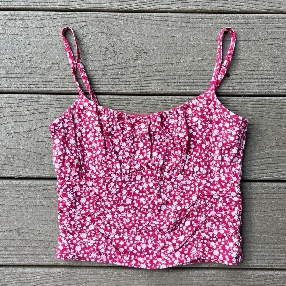 Hollister Red Floral Tank Top Size Medium Preppy Summer‎ Boho